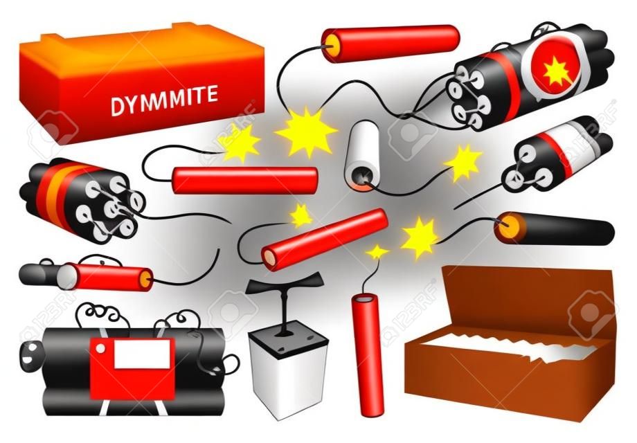 Dynamite vector illustration on white background. Vector cartoon set icon fuse explosive. Isolated cartoon set icons dynamite.