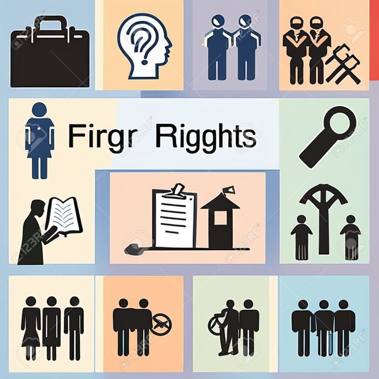 Vektor-Illustration von Bürgerrechten Symbole für Einzelpersonen Freiheit Schutz vor Diskriminierung Gleichheit und Gerechtigkeit Konzepte