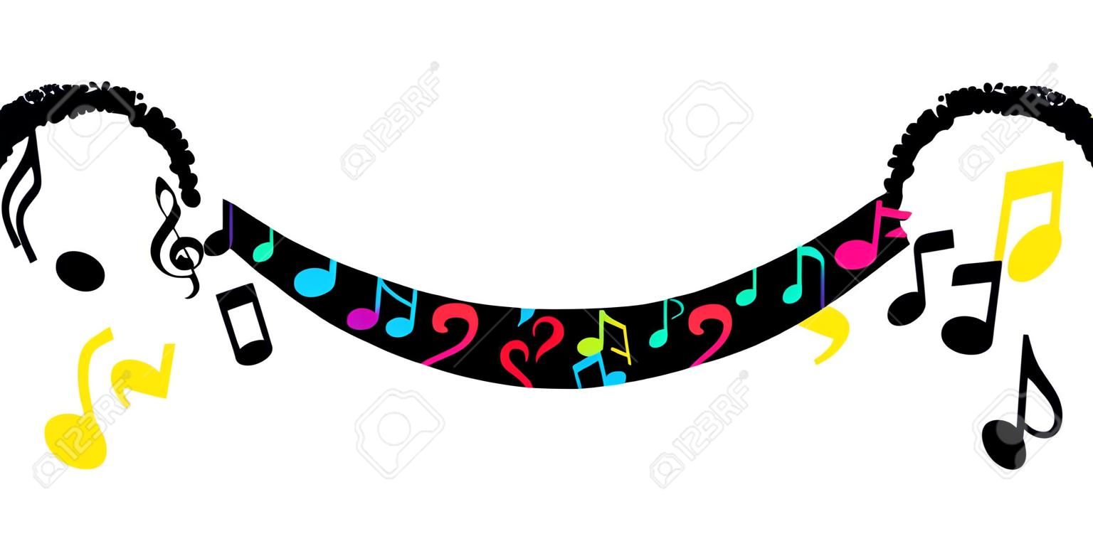 vector illustration of two faces sad and happy and arrow with music notes between them for mood change visuals