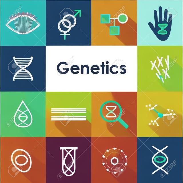 vector illustration of DNA and genetics icons set with cells and chromosomes