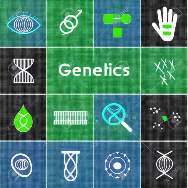 vector illustratie van DNA en genetica iconen ingesteld met cellen en chromosomen