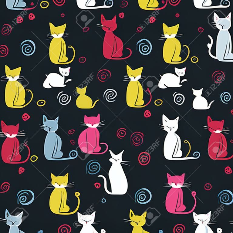 Los gatos de color lindo patrón. Ilustración vectorial