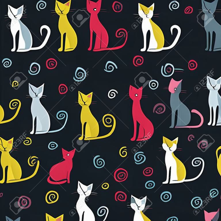 Los gatos de color lindo patrón. Ilustración vectorial