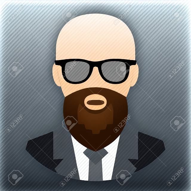 Uomo calvo con la barba e occhiali Icona