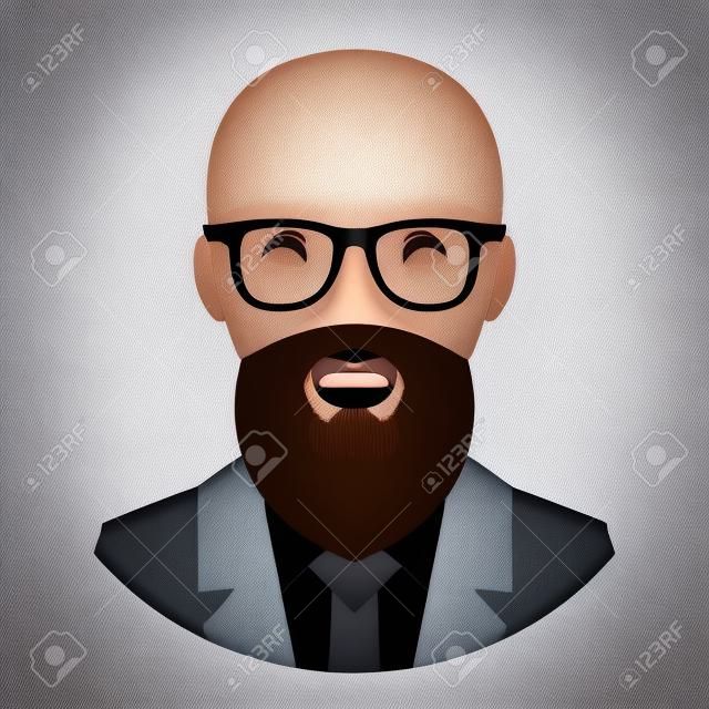 Uomo calvo con la barba e occhiali Icona