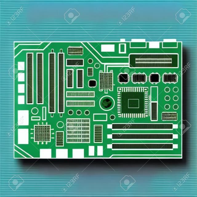 ベクトル マザーボードの図。コンピューター主回路基板。フラットなデザイン