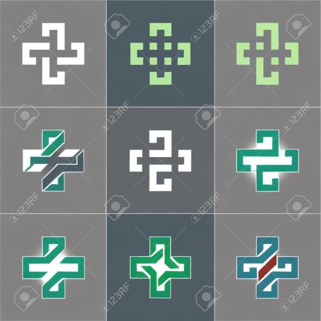 Állítsa gyűjtemény Pluszjel logó sablon. Orvosi egészségügyi kórházi szimbólum.