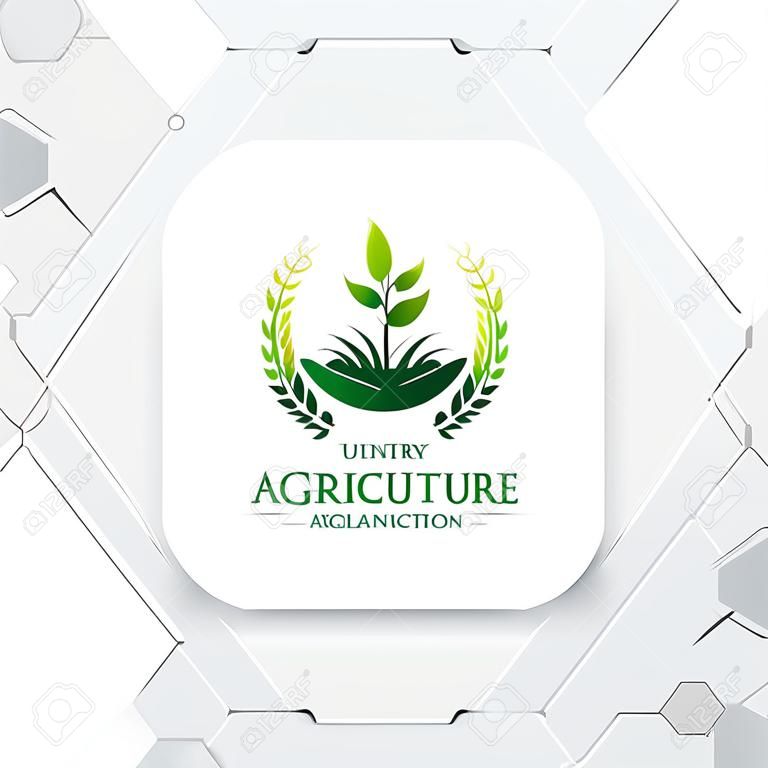 Création de logo d'agriculture avec concept d'icône de grain et vecteur de feuilles de plantes. Logo de la nature verte utilisé pour les systèmes agricoles, les agriculteurs et les produits de plantation.