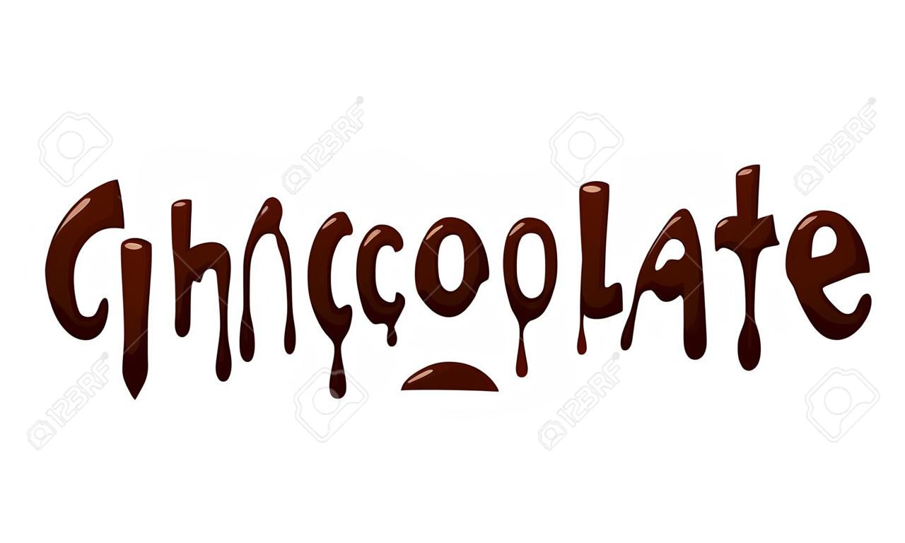 шоколадное слово, покрытое растопленным шоколадом, дизайн иллюстрации, изолированные на белом фоне