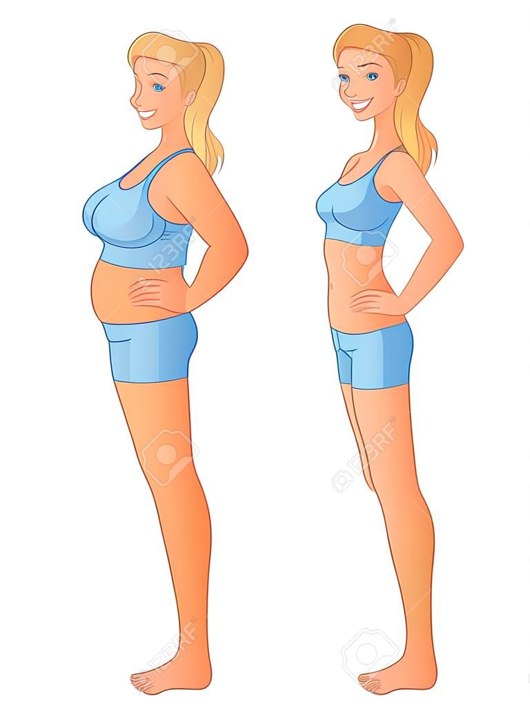 Premium Vector  Woman standing on a scale for weight loss