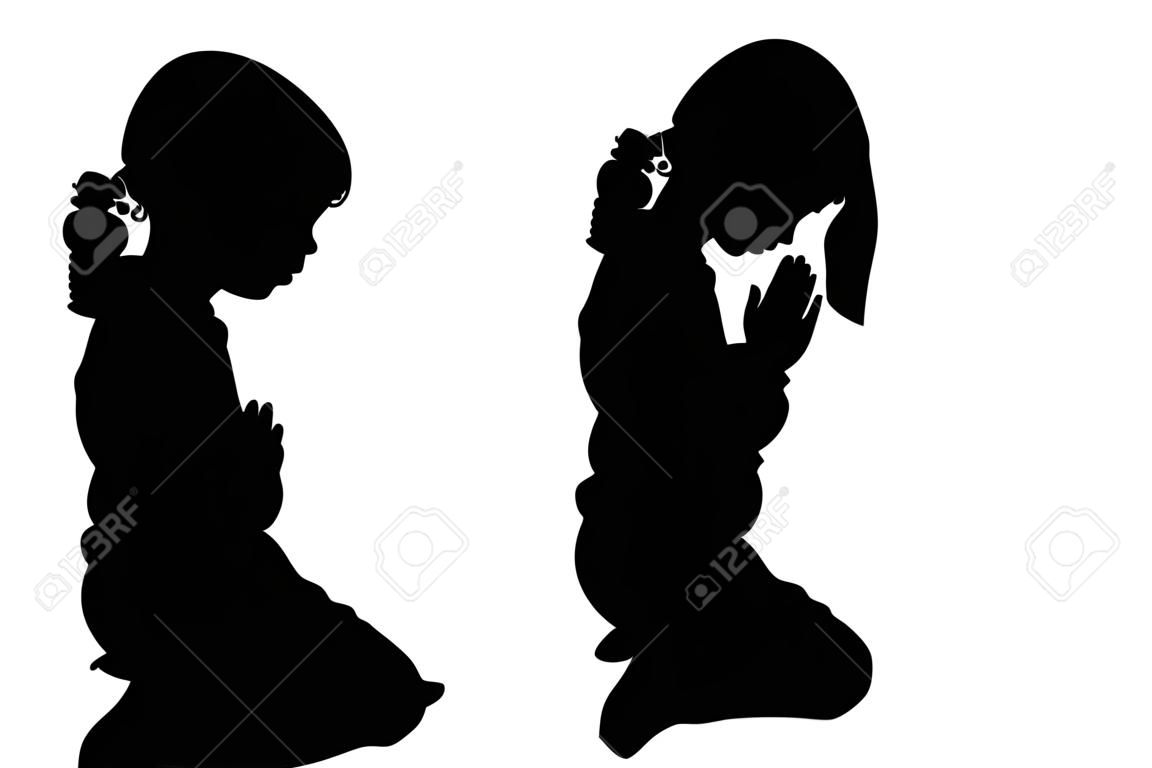 Vector silhouette of a children who is praying.