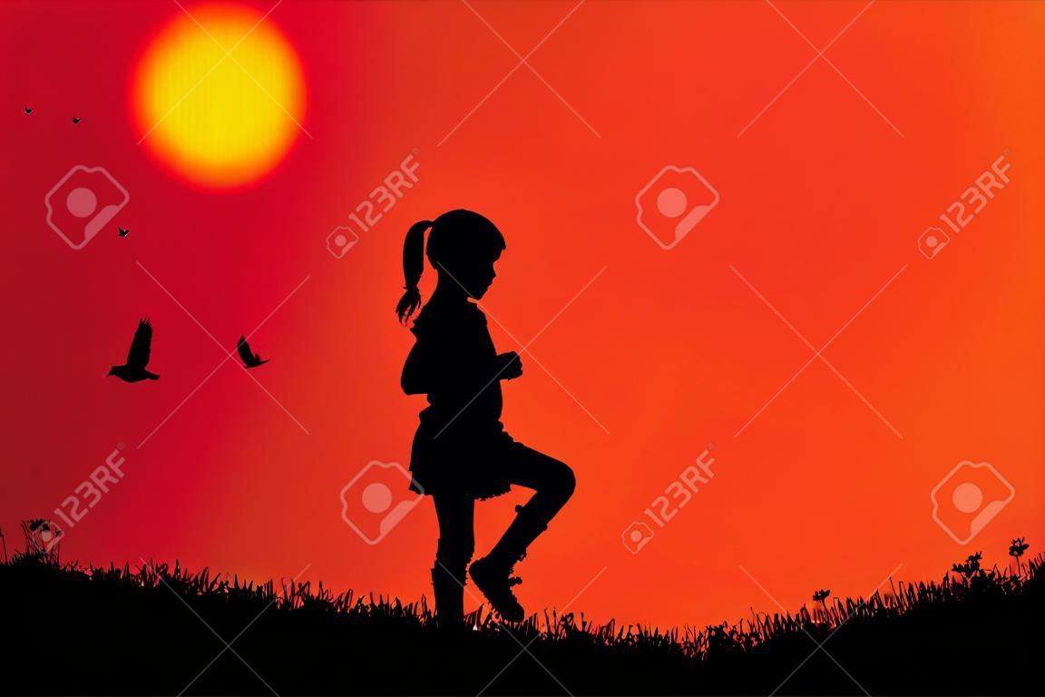 silhouette of a girl at sunset.