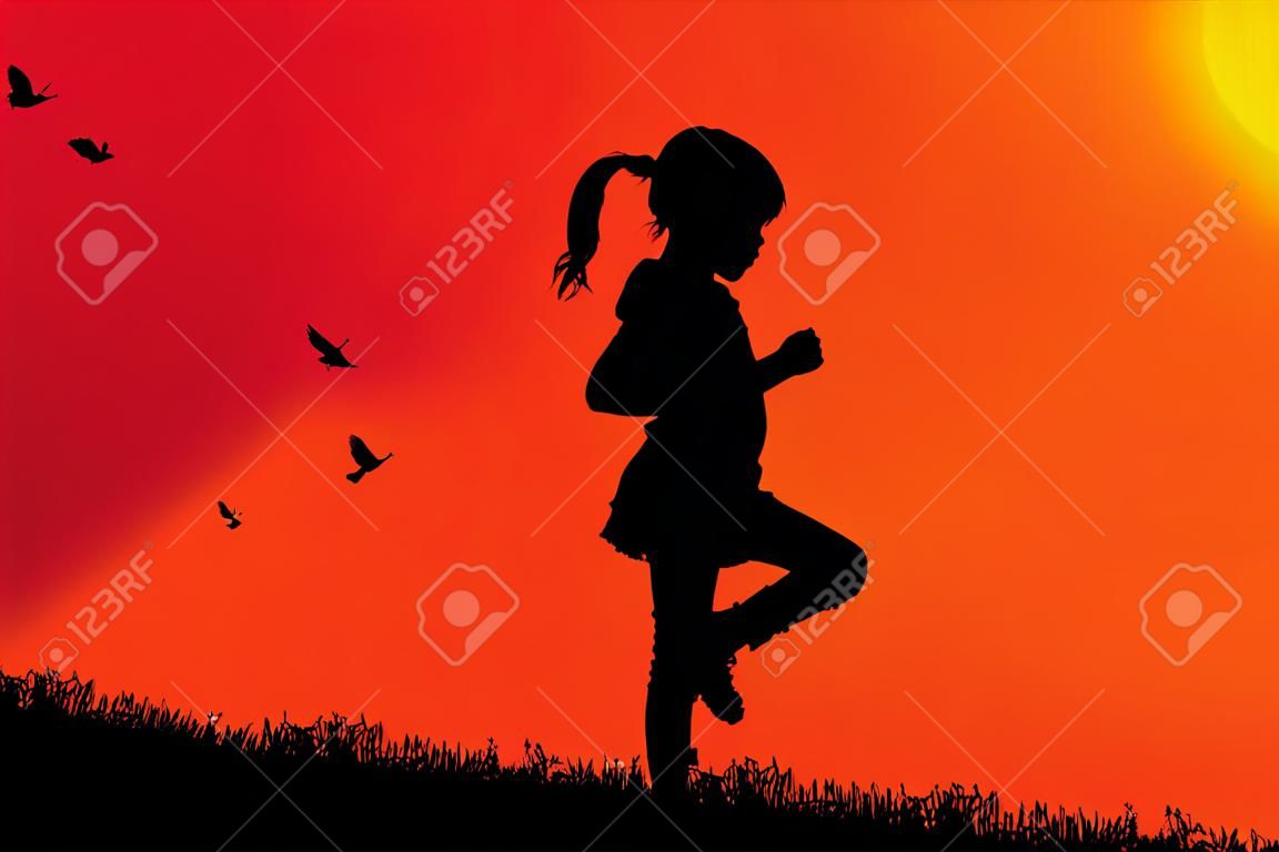 silhouette of a girl at sunset.