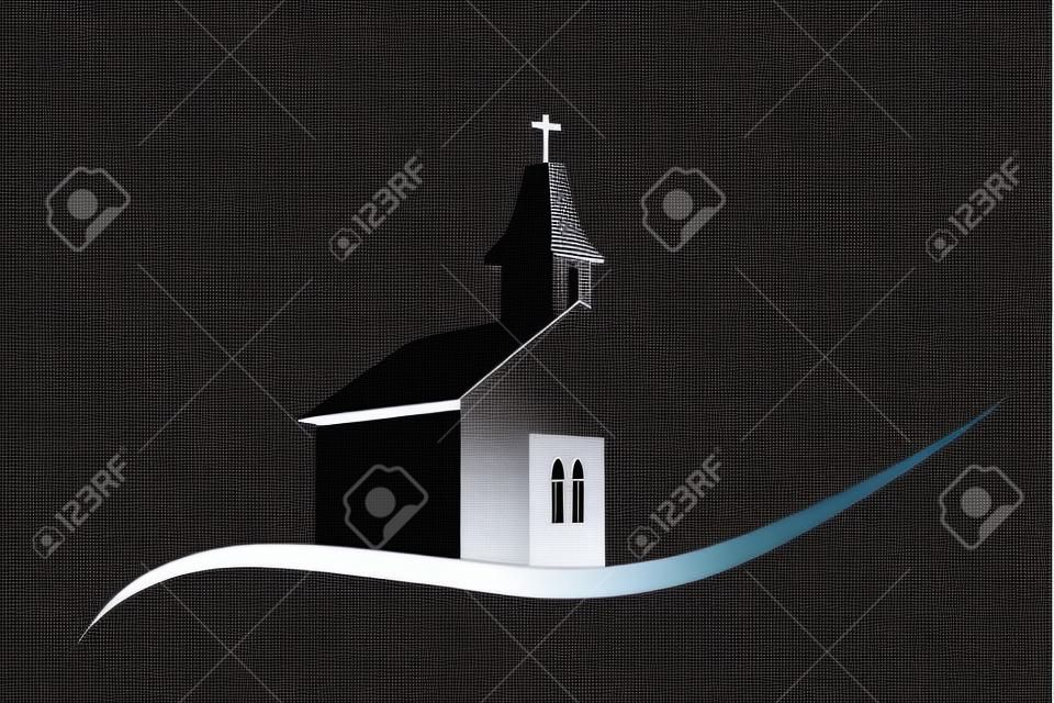 Vector silhouette of a church on a white background.