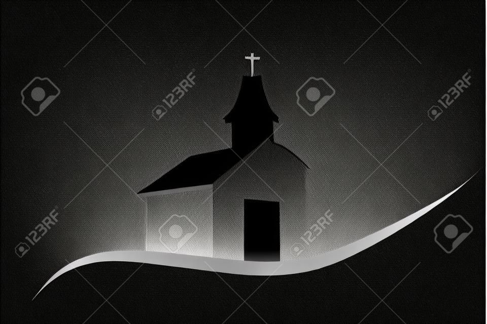Vector silhouette of a church on a white background.