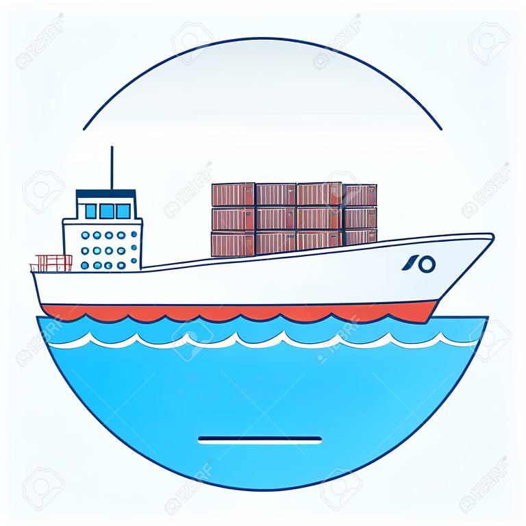 Yük konteyner gemisi mavi okyanus, vektör çizim de konteyner taşımacılığı