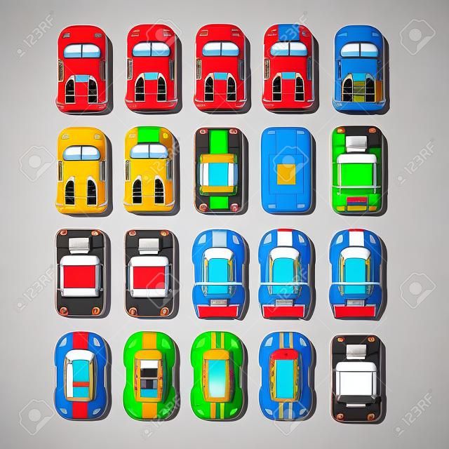 Top view 2D Game asset, Set of race street car, for game design