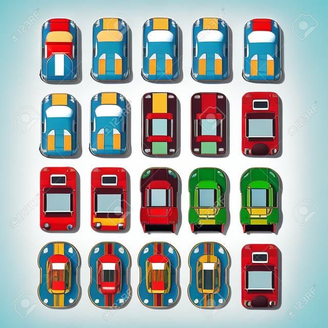 Top view 2D Game asset, Set of race street car, for game design