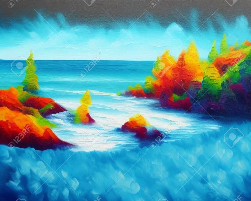 바다 풍경 그림 - 하드 보드에 아크릴 페인트