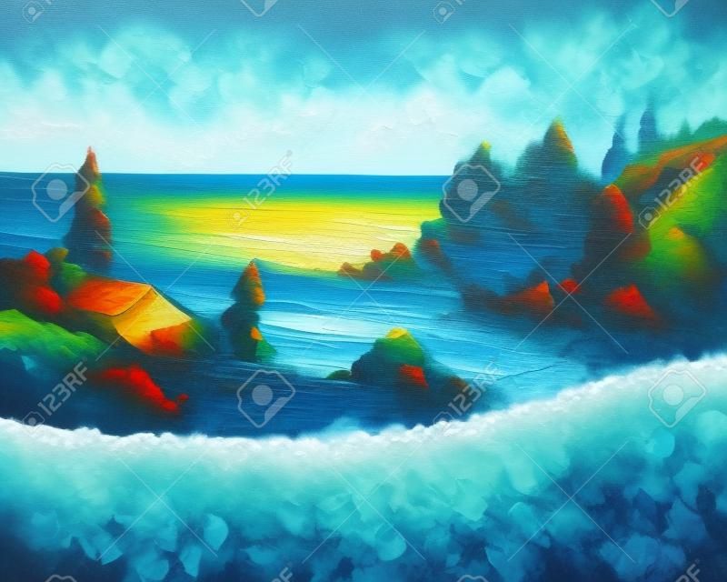 Meer Landschaftsmalerei - Acrylfarben auf Hartfaserplatte