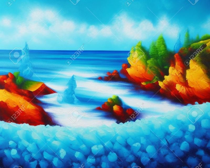 deniz manzara resmi - sunta üzerine akrilik boyalar