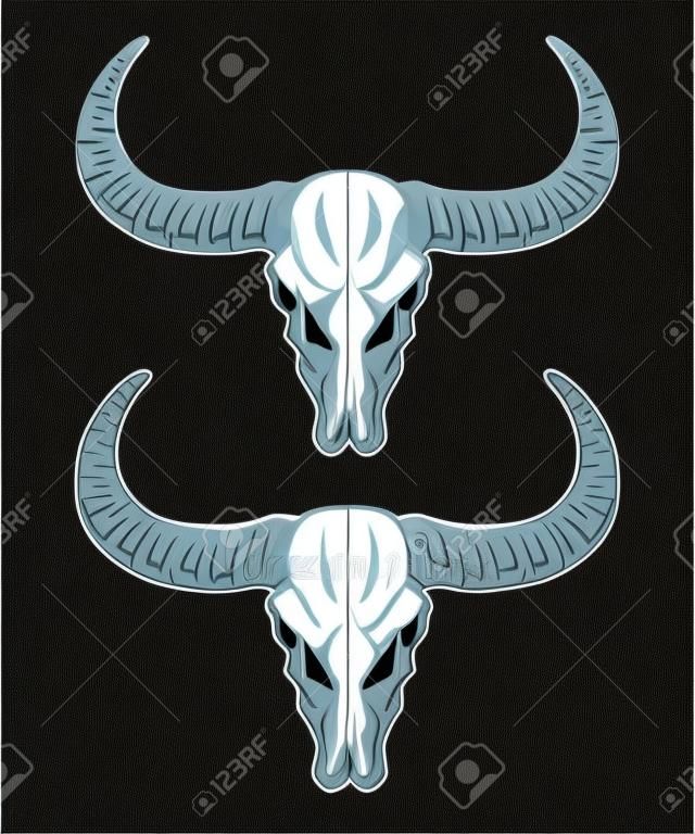 The skull of a buffalo. The two versions.  Vector illustration.