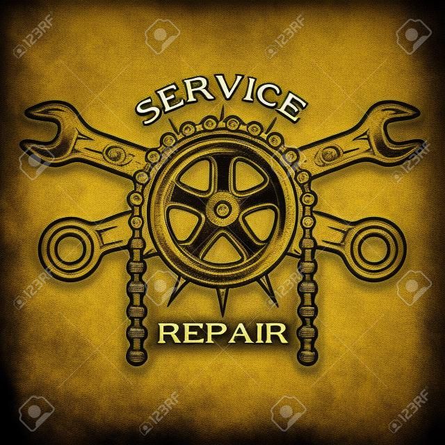 Service reparatie en onderhoud. Emblem logo vintage stijl.