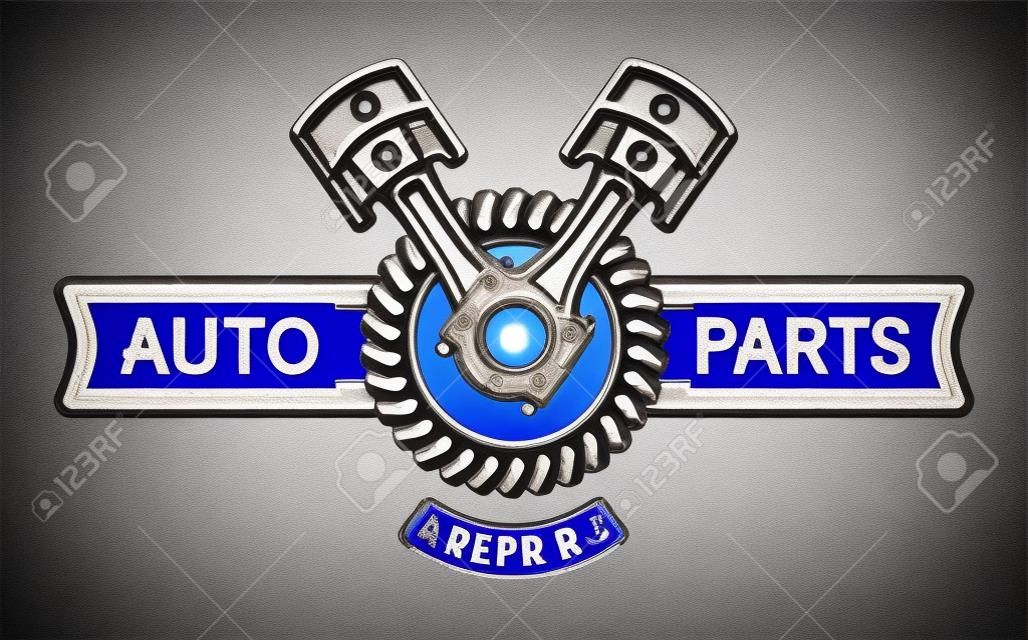 Piston gear and space for text. Repair service emblem signboard.