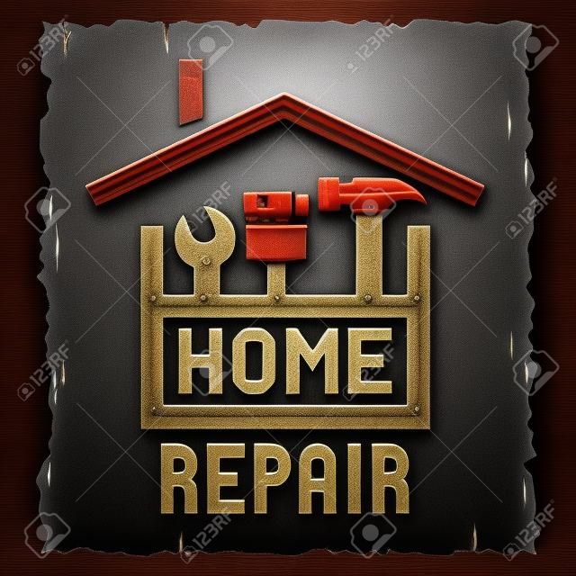 The box with the tools and symbol of the house. The emblem of home repair.
