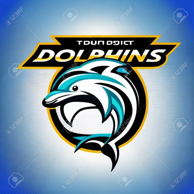 Dolphin logo, emblema per una squadra sportiva. Illustrazione vettoriale.