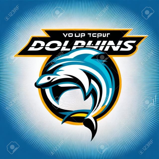 海豚标志徽章为运动队矢量插图