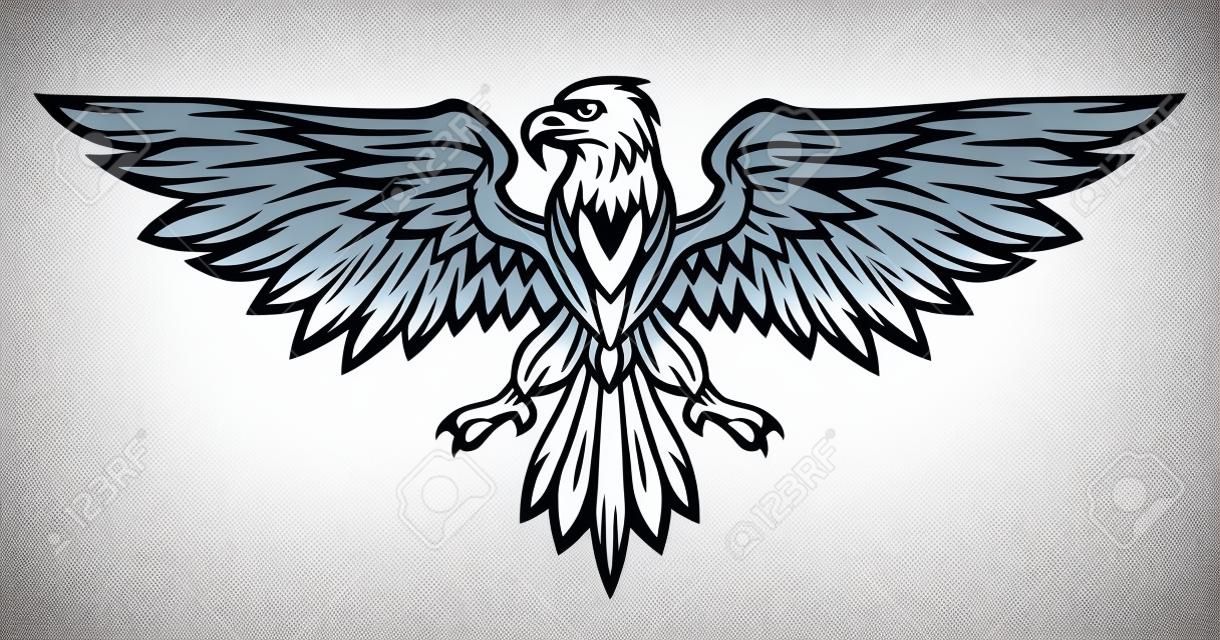 Eagle mascot spread wings. Vector illustration. Line art style.