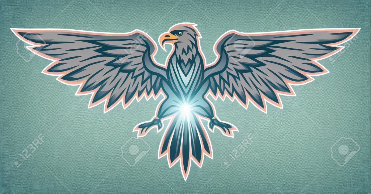 La mascota del águila extendió las alas. Ilustración vectorial Estilo de línea de arte.