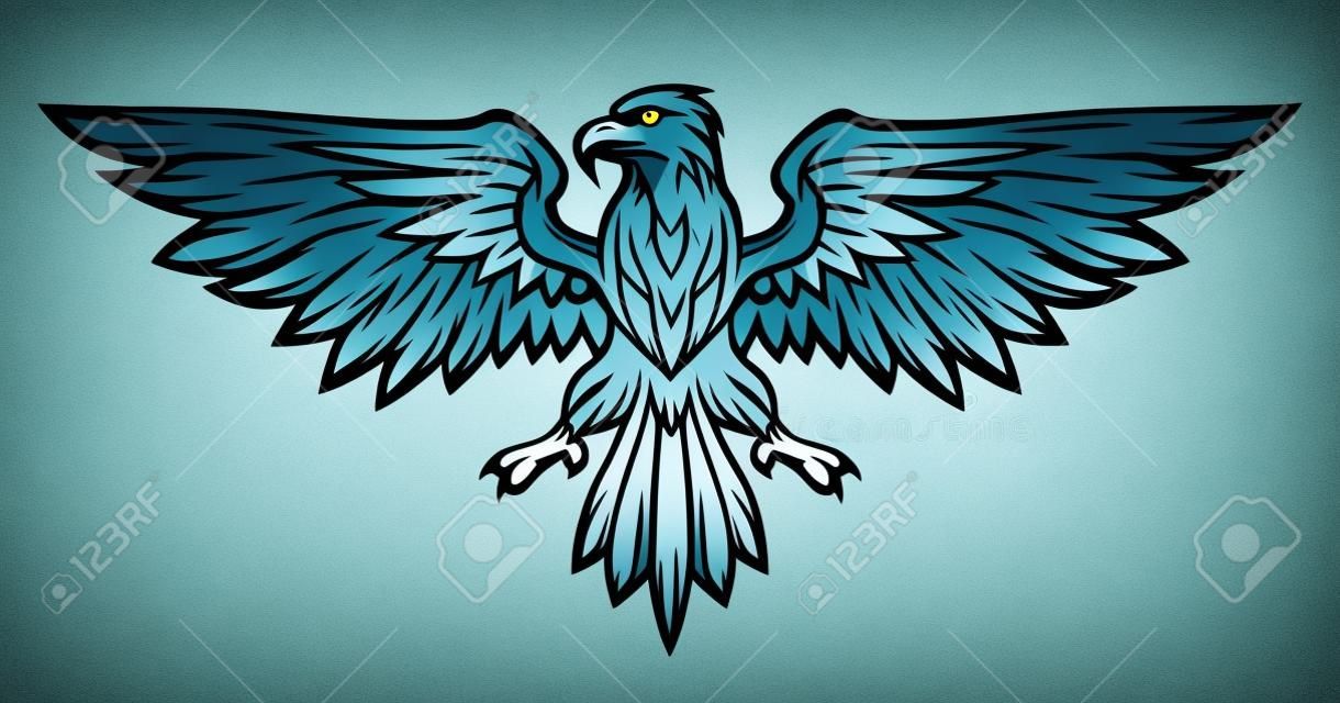 Eagle mascot spread wings. Vector illustration. Line art style.