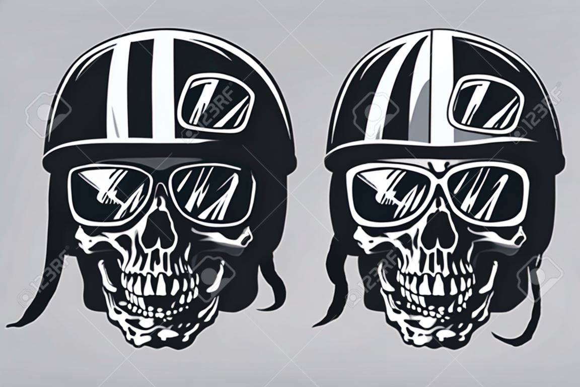 Череп байкер в шлеме и очках, две версии.