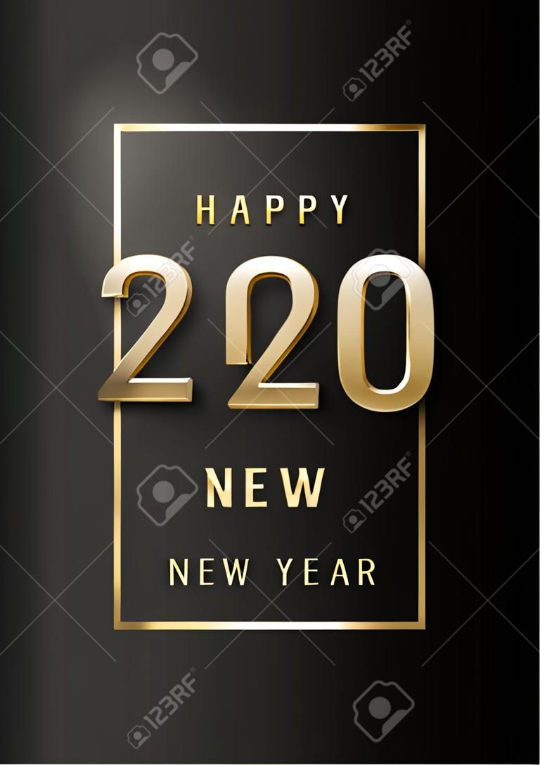 Feliz año nuevo, banner con números 3d de oro 2020 sobre un fondo oscuro.