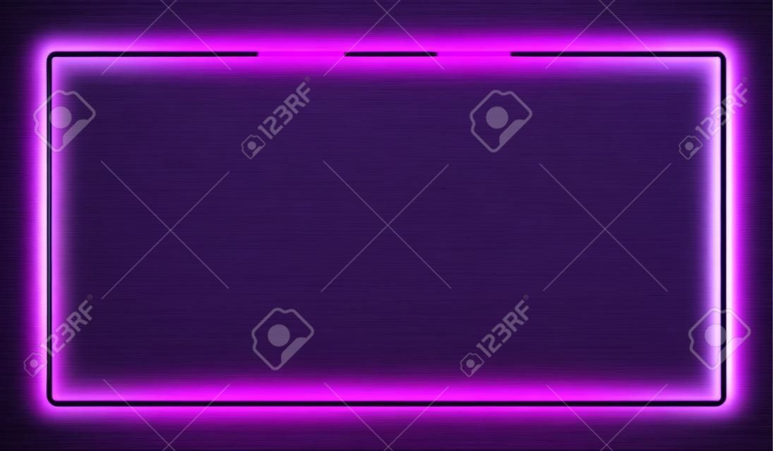 Neon frame border. Purple neon glowing background.