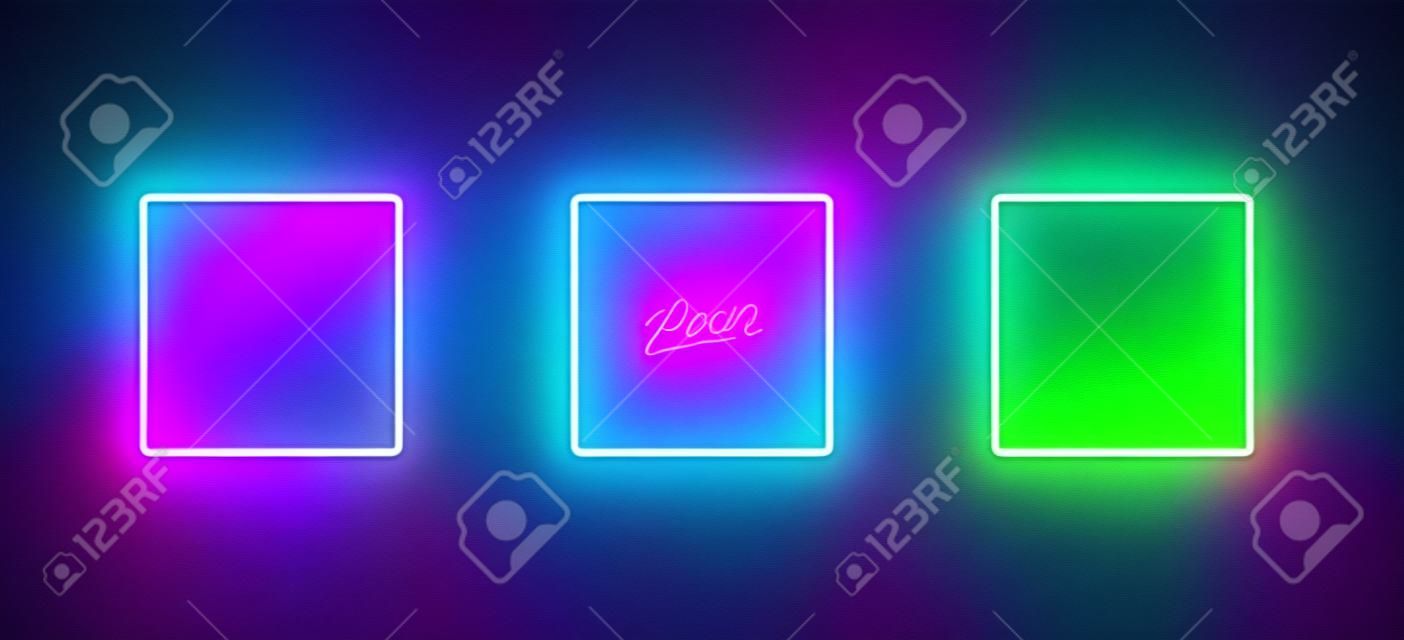 Frames neon set. Set of colorful glowing rectangle border templates.