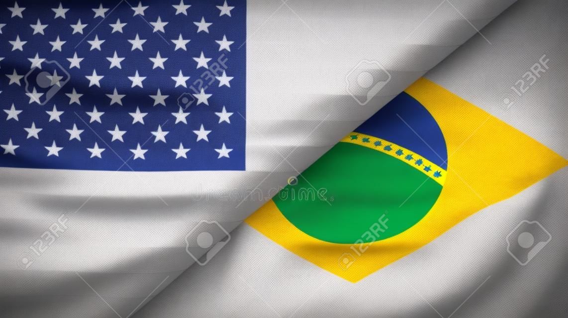 Brasil contra fundo de bandeiras do estado unidos da américa