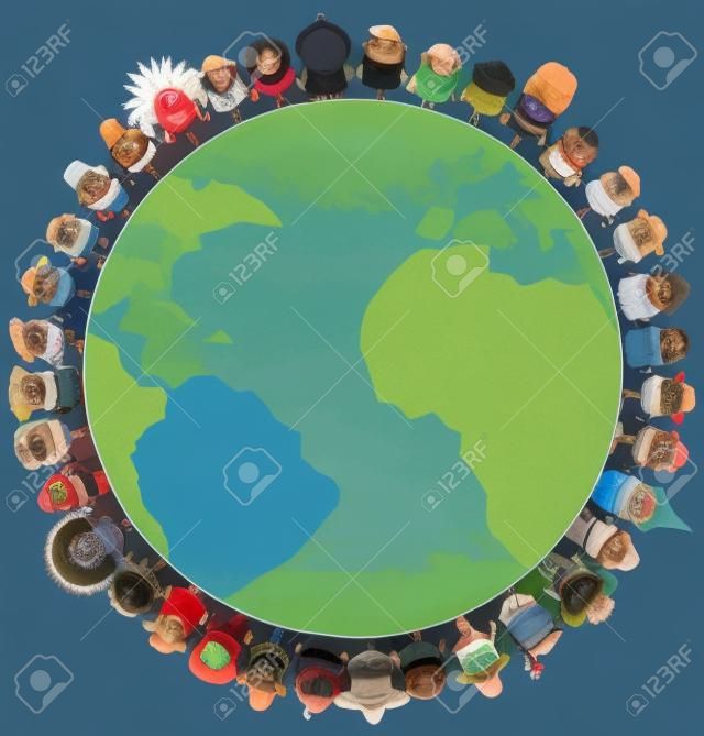 Les gens de partout dans le monde main dans la main comme un symbole d'unité. Aucune transparence et dégradés utilisés.