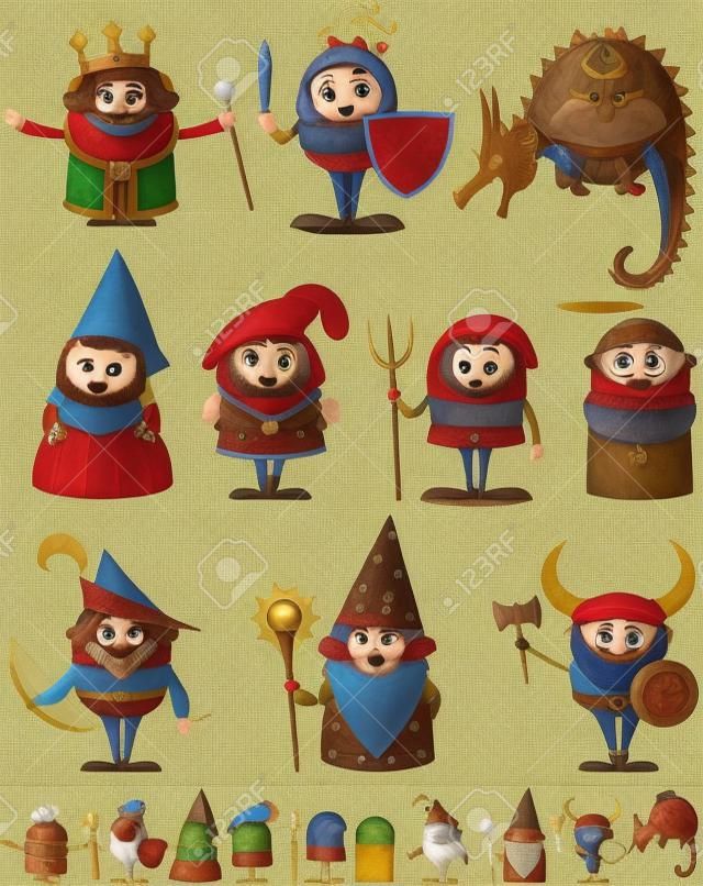 Set di 10 personaggi dei cartoni animati medievali