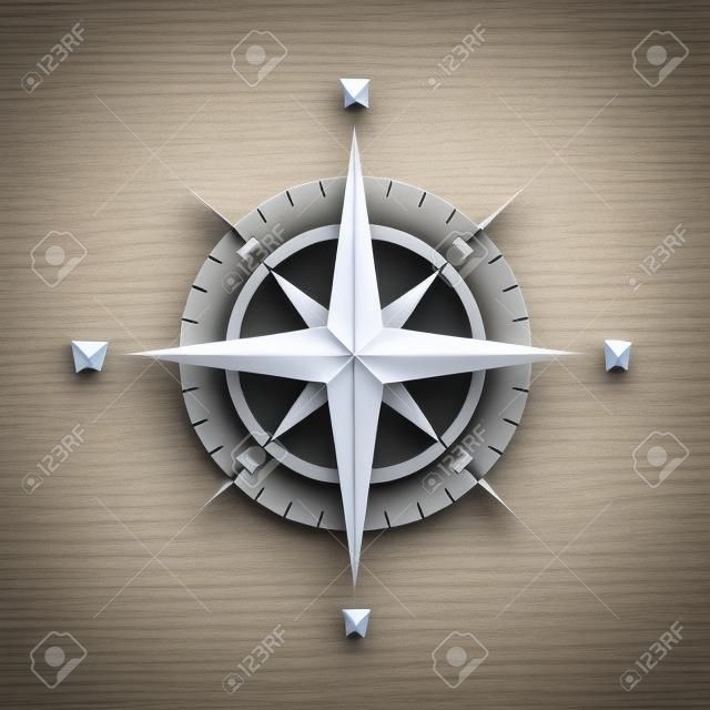 Paper Wind rose in 3d and origami style. Modern compass icon illustration.