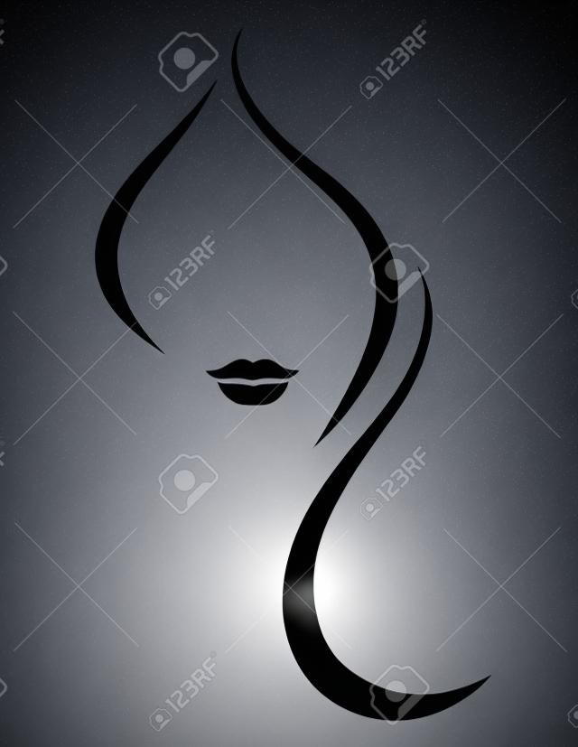 isolato simbolo di bellezza con silhouette di donna con i capelli lunghi