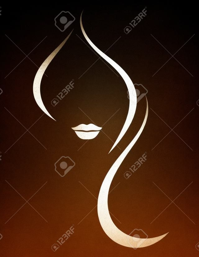 geïsoleerde schoonheid symbool met silhouet van vrouw gezicht met lang haar