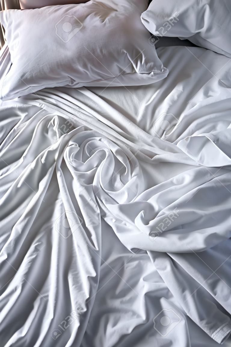 top view of a crumpled bed