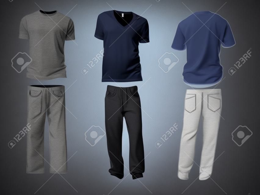 T-shirt et pantalon/mockups pour vos propres conceptions modèles. Ombres peuvent être masqués, t-shirts et pantalons sont sur des calques distincts avec sous-calques où vous pouvez placer votre propre conception.