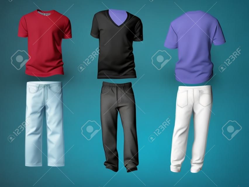 Camiseta y pantalones templates / maquetas para sus propios diseños. Las sombras se pueden ocultar, camisetas y pantalones están en capas separadas con subcapas donde usted puede colocar su propio diseño.