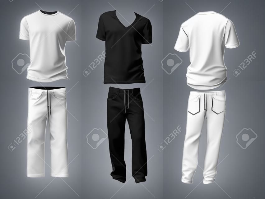 T シャツとズボンのテンプレート/モックアップ、独自のデザインのため。影を非表示にすることができます、t シャツとズボンは別々 のレイヤーにサブレイヤー独自のデザインを配置することがあります。
