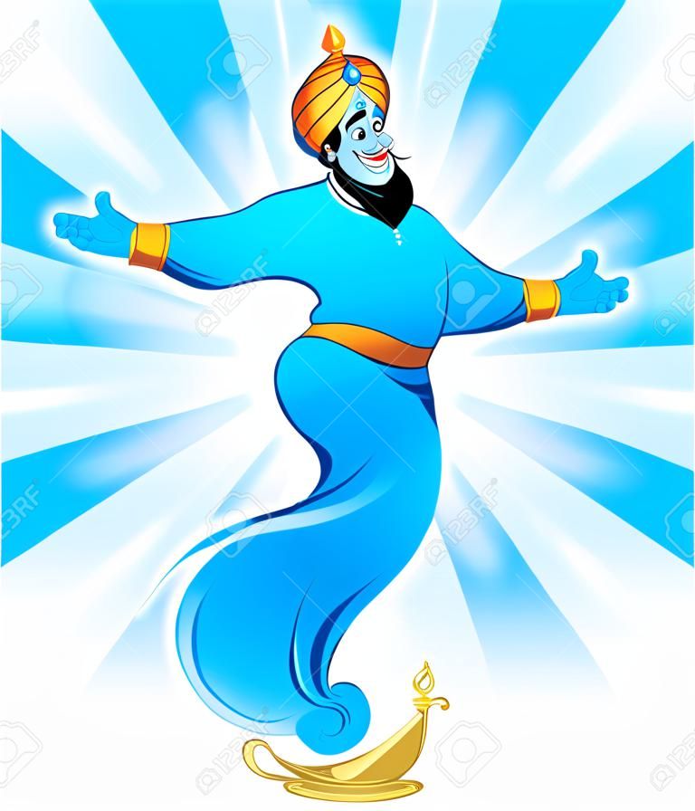 Illustration of Magic Genie Appear from Magic Lamp.