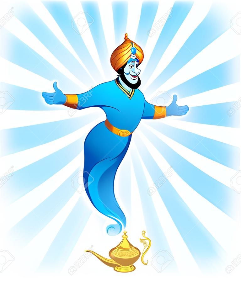 Illustration of Magic Genie Appear from Magic Lamp.